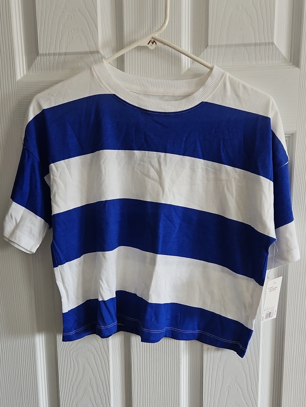 Kohl's Blue and White Wide Striped Short Sleeve Tee